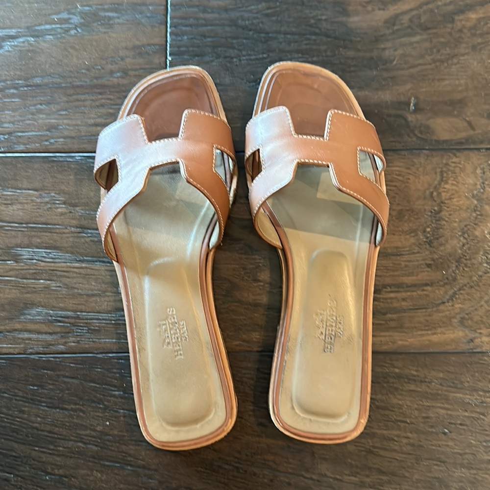 Hermes Tan Oran Slide Sandals